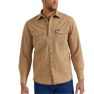 Wrangler Mens Vintage Denim Long Sleeve Western Pearl Snap Shirt 17 1/2 x 36